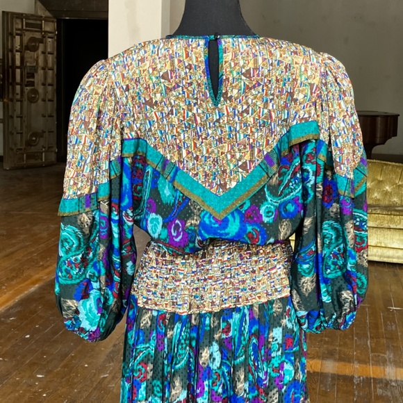 Vintage multicolor multi patterned midi dress - Picture 2 of 11